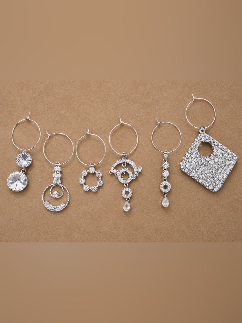 Upcycled Rhinestone Wine Glass Charms – Set of 6 Handmade Cocktail Markers